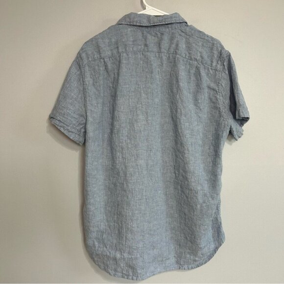 J. Crew Men's Light Blue Linen Cotton Blend Short Sleeve Button Down Shirt Large - Picture 5 of 6